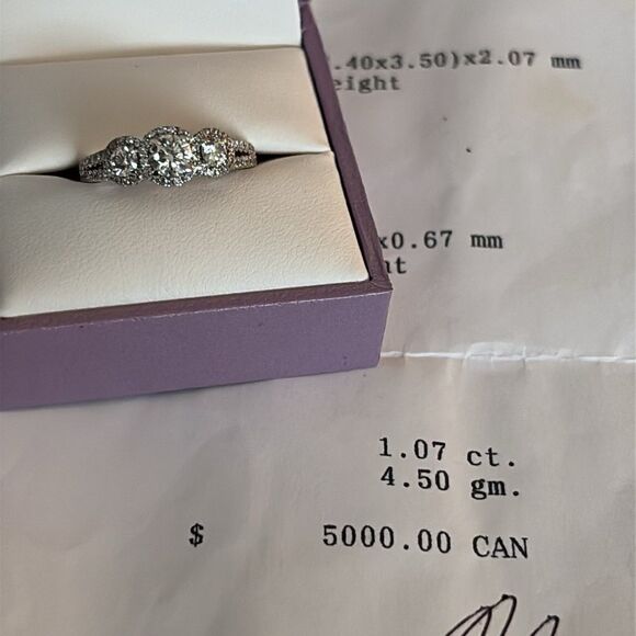 1.07 Carat Natural Diamond Past, Present, Future 14K Gold Engagement Ring $5,600 - Picture 14 of 15